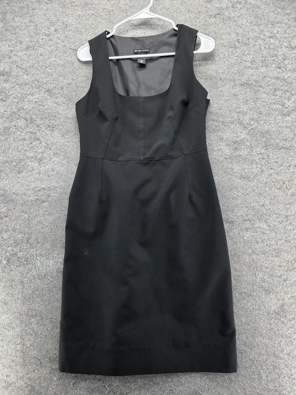 New York & Company Dress Womens 8 Black Sheath Square Neck Lined Zip Business